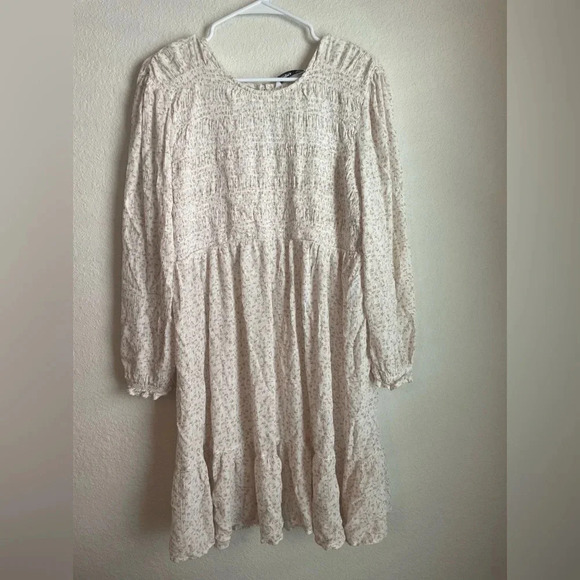 Sonoma maternity cream and tan long sleeve smocked baby doll dress size XL - Picture 7 of 7